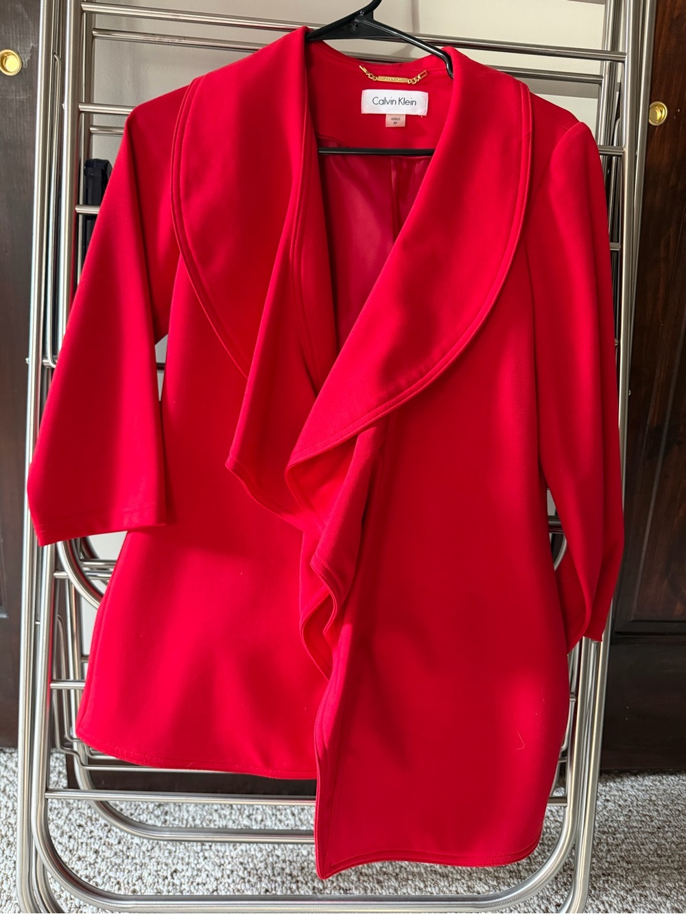 Calvin Klein Women's Bright Red Draped Open-Front Blazer